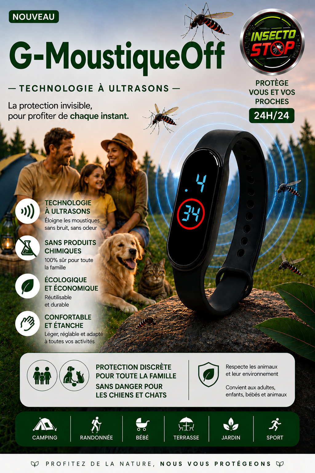 G-MoustiqueOff Nouvelle montre à ultrasons antimoustique 